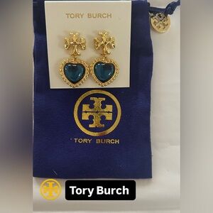 TORY BURCH ROXANNE BLUE /GOLD 18k GOLD PLATED EARRINGS NWT